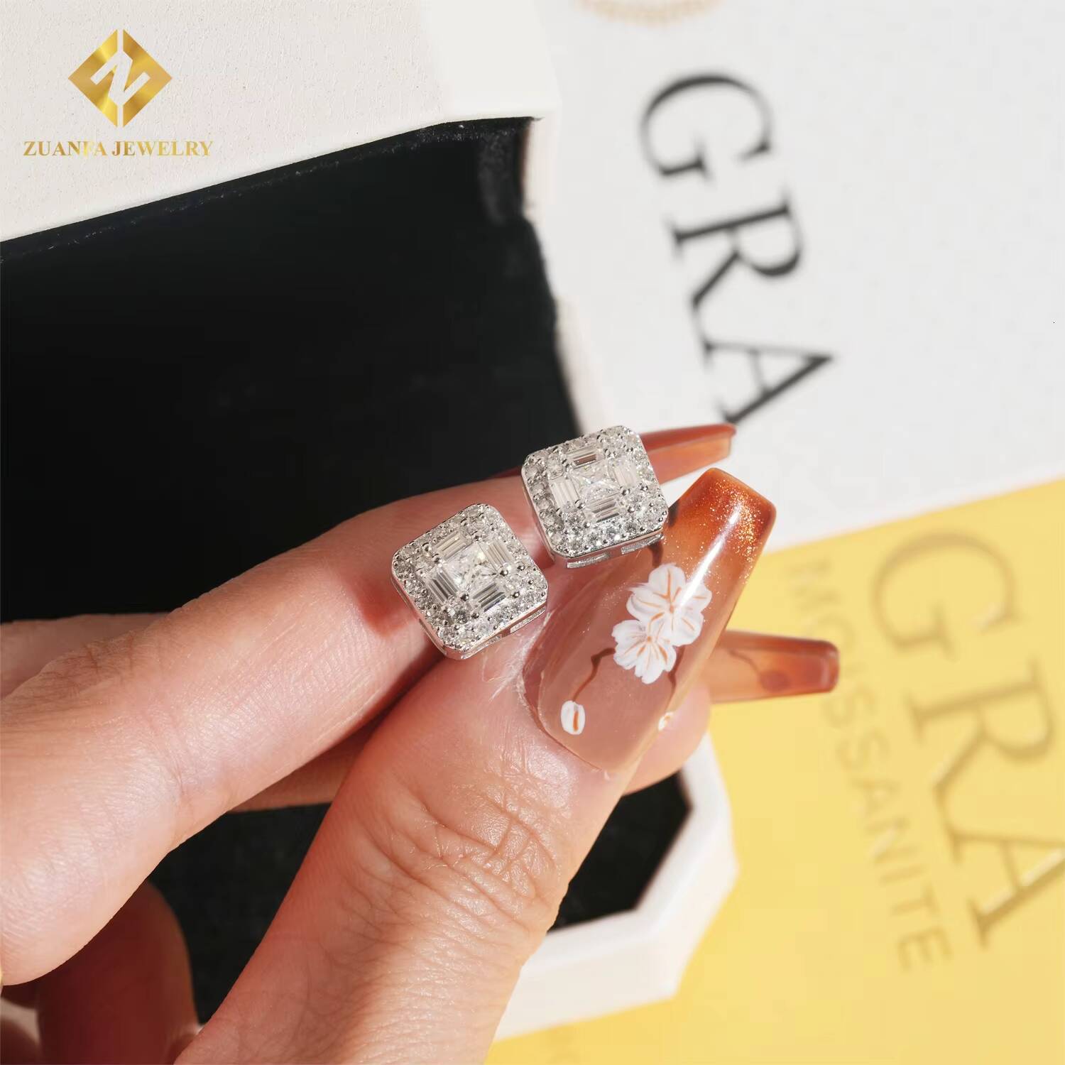 Princess Cut Hip Hop Jewelry 925 Sterling Silver Iced Out Square Screw Back Ear Studs VVS Moissanite Diamond Stud Earring