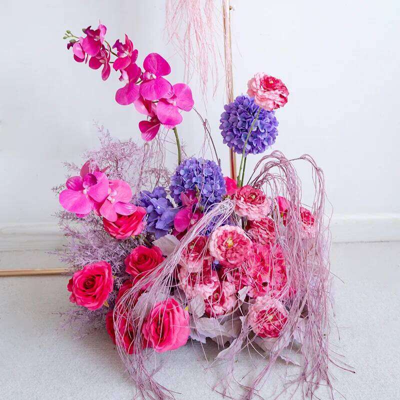 Purple Rose Anthurium Hang Corner Floral Arrangement Wedding Background Curtain Hot Pink Floor Flower Party Decor Y260130