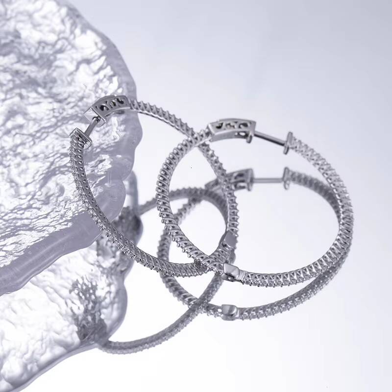 Messi Jewelry Diamond Jewelry MSE-581 14K Solid White Gold Lab Diamond Hoop Earrings Girls Present
