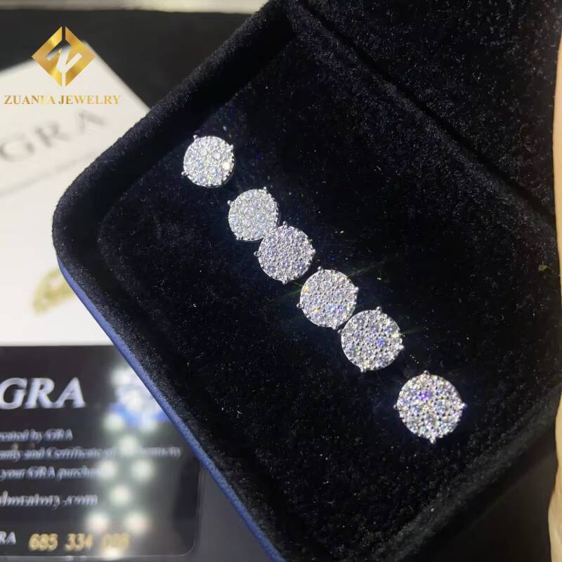 Past Diamond Test Moissanite Round Shape Stud Earring 925 Sterling Silver VVS Moissanite Iced Out Stud Earring with GRA in Stock