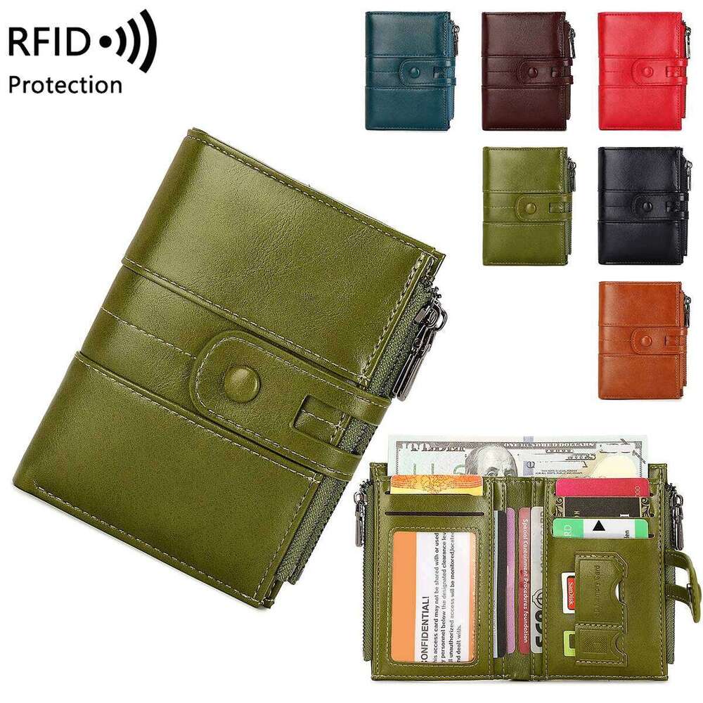 RFID anti-theft brush retro women's purse multi-card double zipper Soft leather coin Multi-functional short wallet Z260130