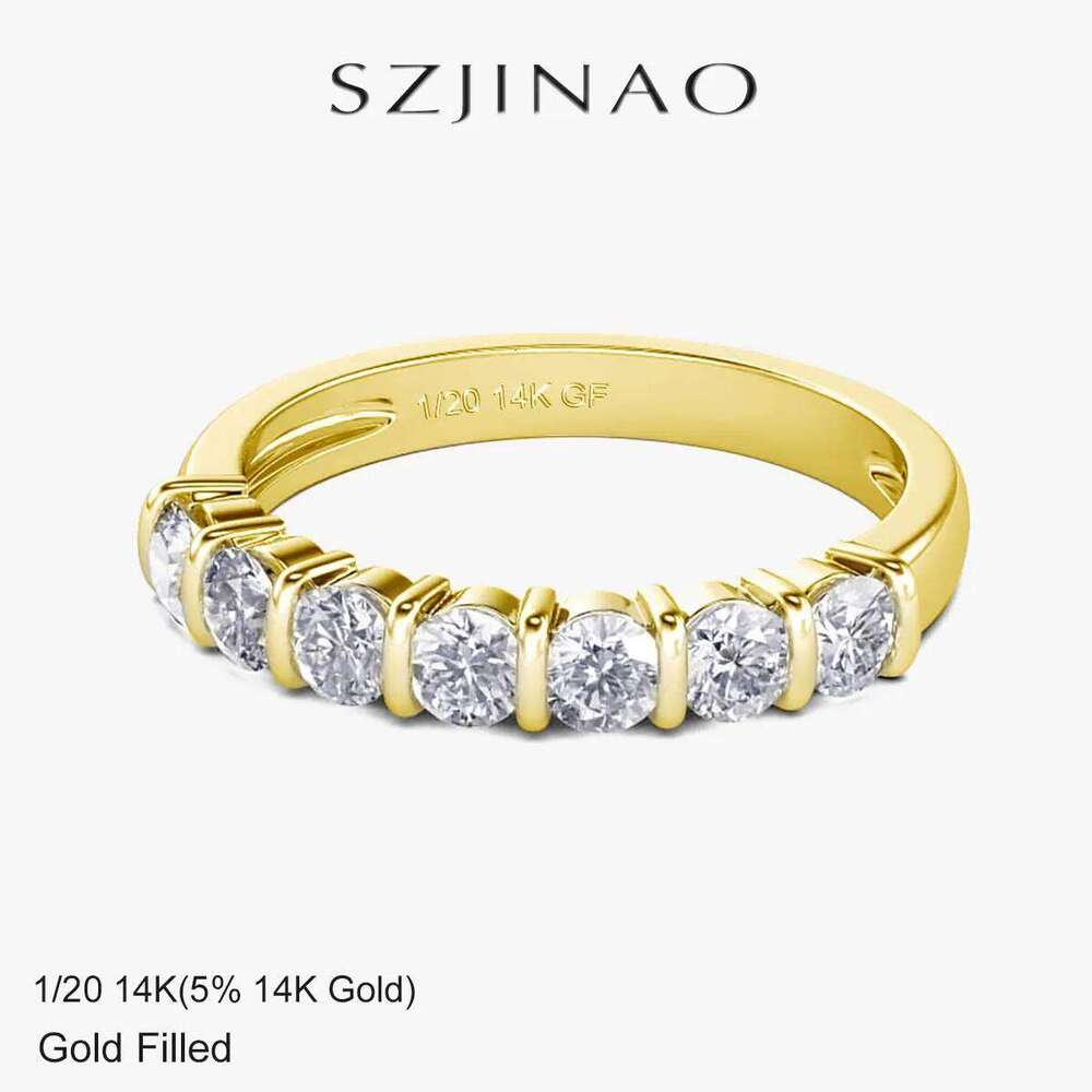 7pcs Moissanite Row Ring Real 14k Gold Filled for Women 3mm D Color Anniversary Gift Classic High-Quality Jewelry XJ260130