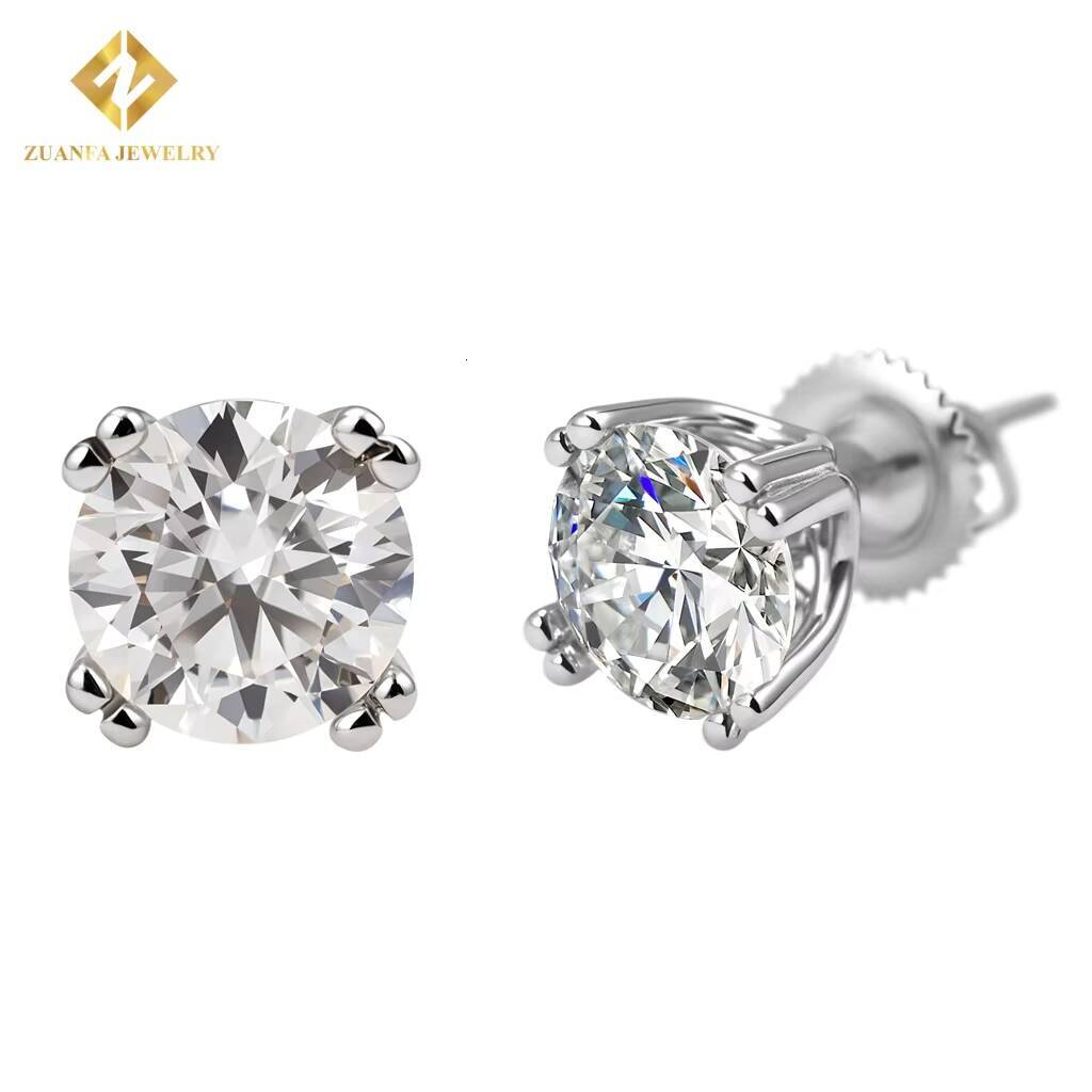 925 Sterling Silver Luxury Women Men VVS Moissanite Ear Stud 5mm 6mm 7mm 4 Prong Diamond Stud Earrings Pass Diamond Tester
