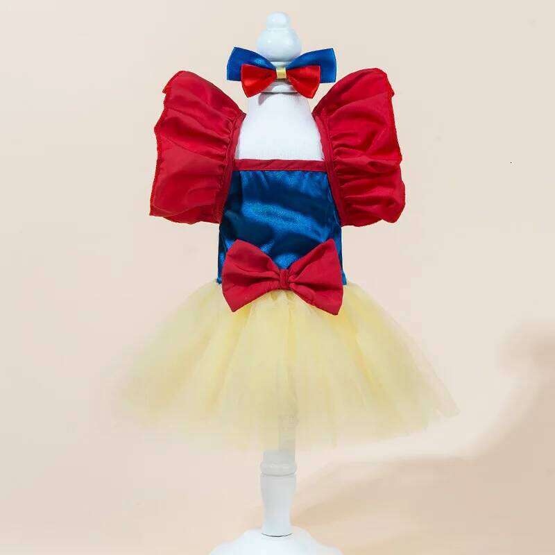 2026 Christmas Pet Clothing New Year Outfits Cats And Beautiful Snow White Tulle Dress With Hair Clips For Female Dogs H260129