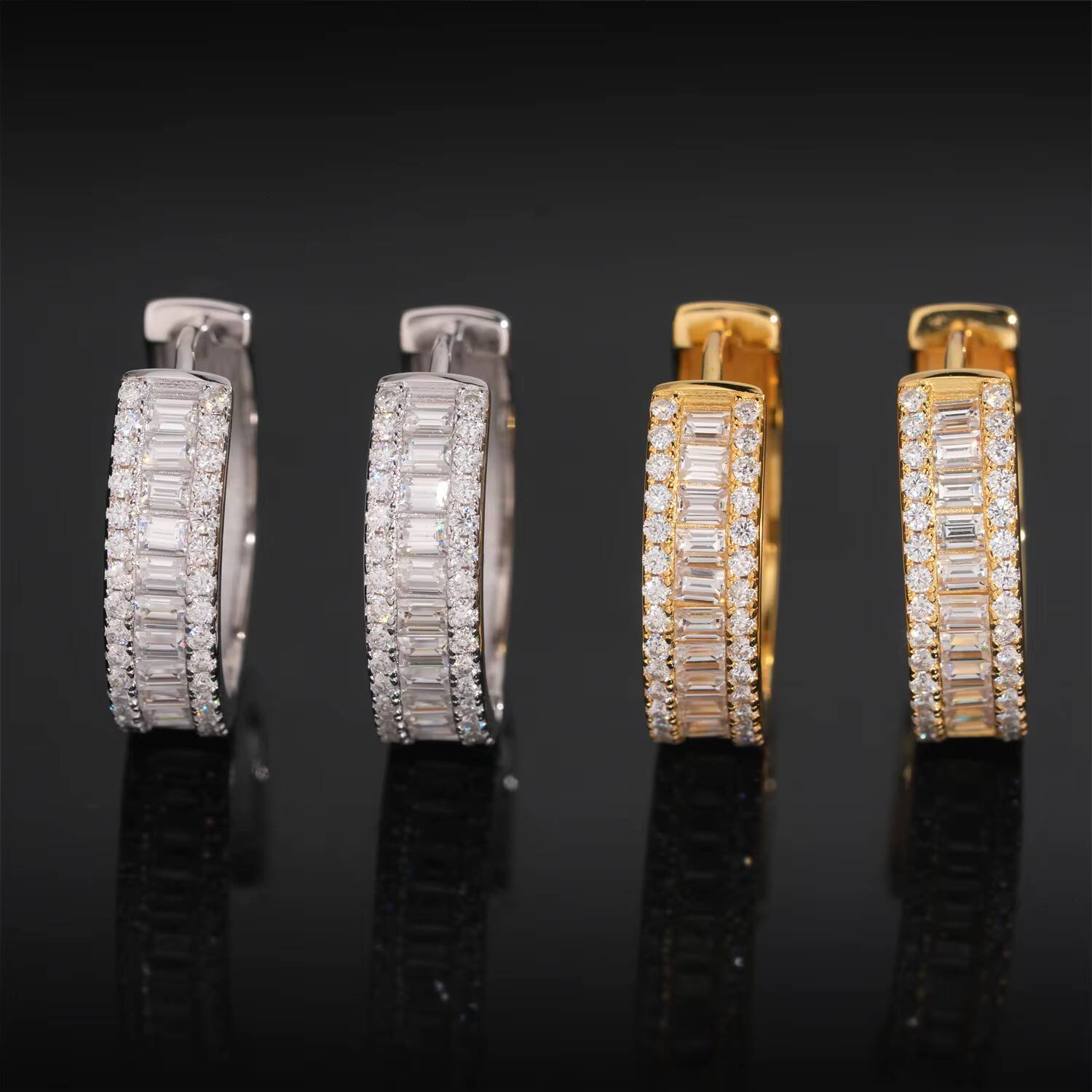 Fine Jewelry Hoop Earrings Silver 925 Moissanite Iced Out Fashion Baguette Diamond Gold Plated Earring