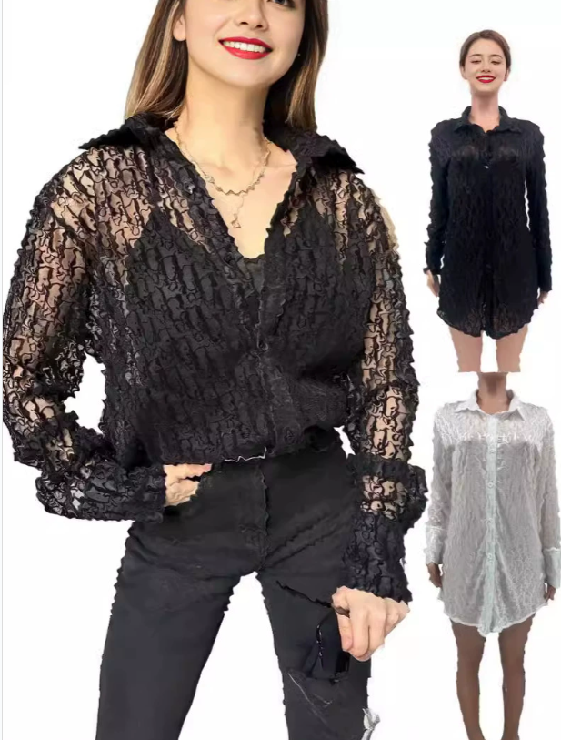 Designer New Women's brands mesh sexy blouses shirts fashion monogram fashion black color women Tops beach wear blouse shirts