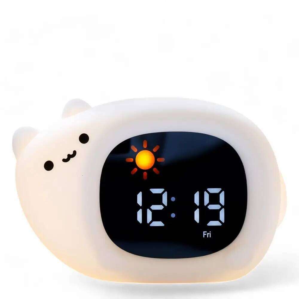 Lovely Animal-Shape Alarm Light Adjustable Cute Sleep Training Clock Small Ornaments Home Decor Beside Lamp Toddler W260130