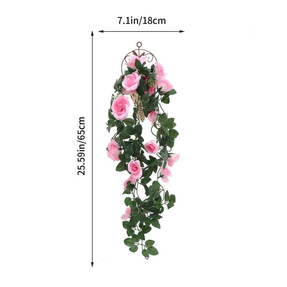 1Set Fake Rose Vine in Basket Lifelike Artificial Hanging Flower Vines for Aisle Balcony Cafe Restaurant Decor Y260130