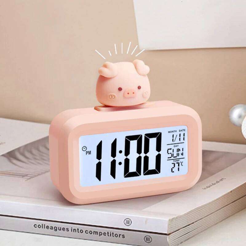 Animal LED Digital Rome Decor Cartoon Pig Alarm Clock with Night Light Room Cute Watch Bedroom Bedside Ornaments W260130