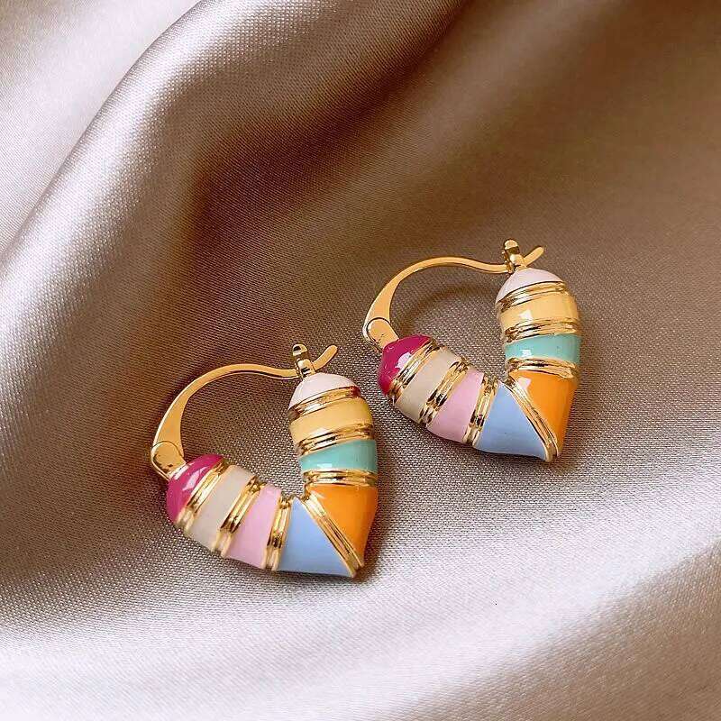 Colorful Heart Ear Buckle 2026 New Korean Fashion Women's Earring Precious Hoop Earrings Gold Plating Jewelries Girl Gifts