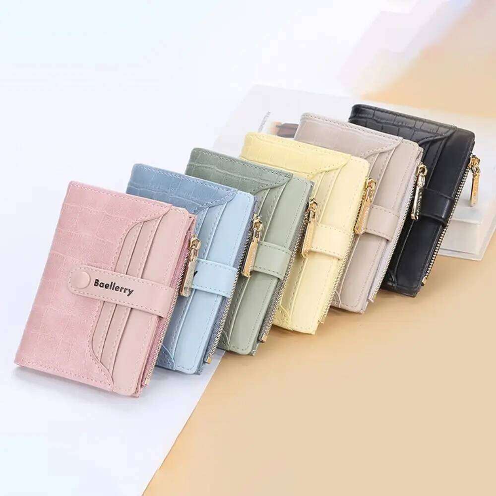 Fashion PU Leather Short Wallet Solid Color Button Money Bag Stone Grain Zipper Coin Purses Women Z260130