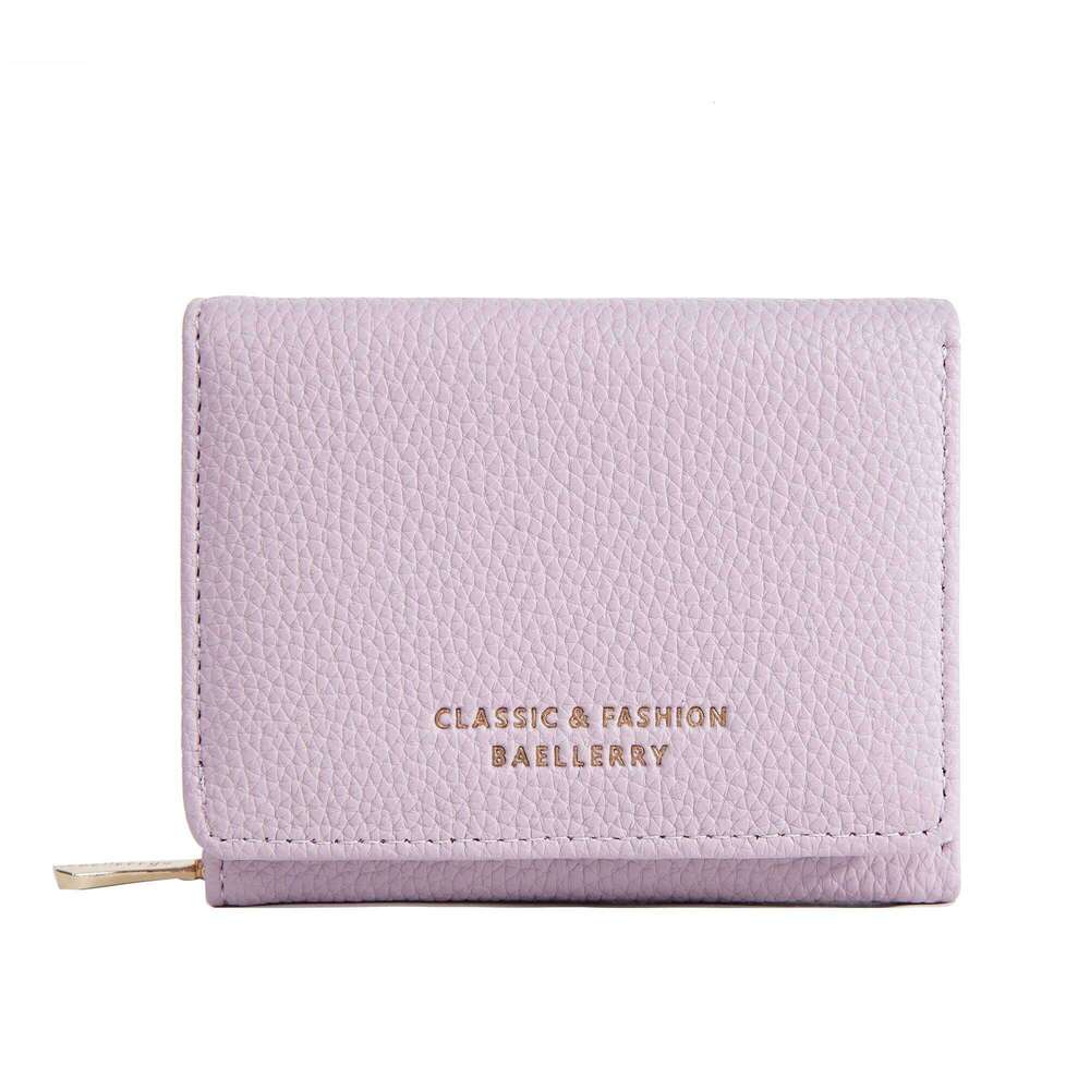 Premium Short Tri-Fold Wallet for Women - Slim Lychee Pattern Leather with Coin Pocket, 6 Card Slots Z260130