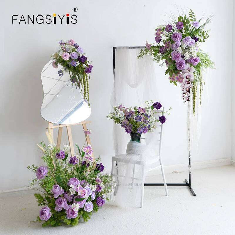 Purple Rose Hydrangea Wedding Backdrop Arch Hanging Birthday Party Stage Floral Arrangement Floor Flower Row Y260130