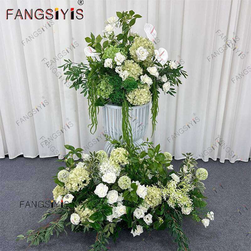 Romantic Green White Hydrangea Rose Wedding Backdrop Flower Runner Decor Floor Floral Row Arrangement Event Party Props Display Y260130