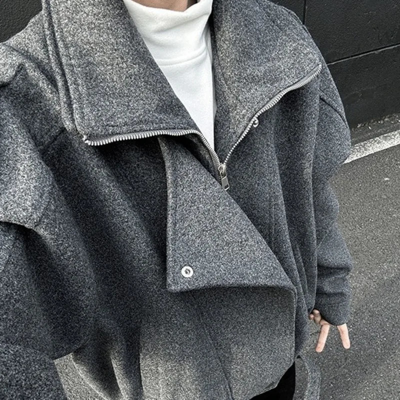 PFHQ Korean Style Male Woolen Jacket 2025 Autumn Winter Fashion n Patchwork Lapel Handsome Zipper Short Coats 21E7819 260122