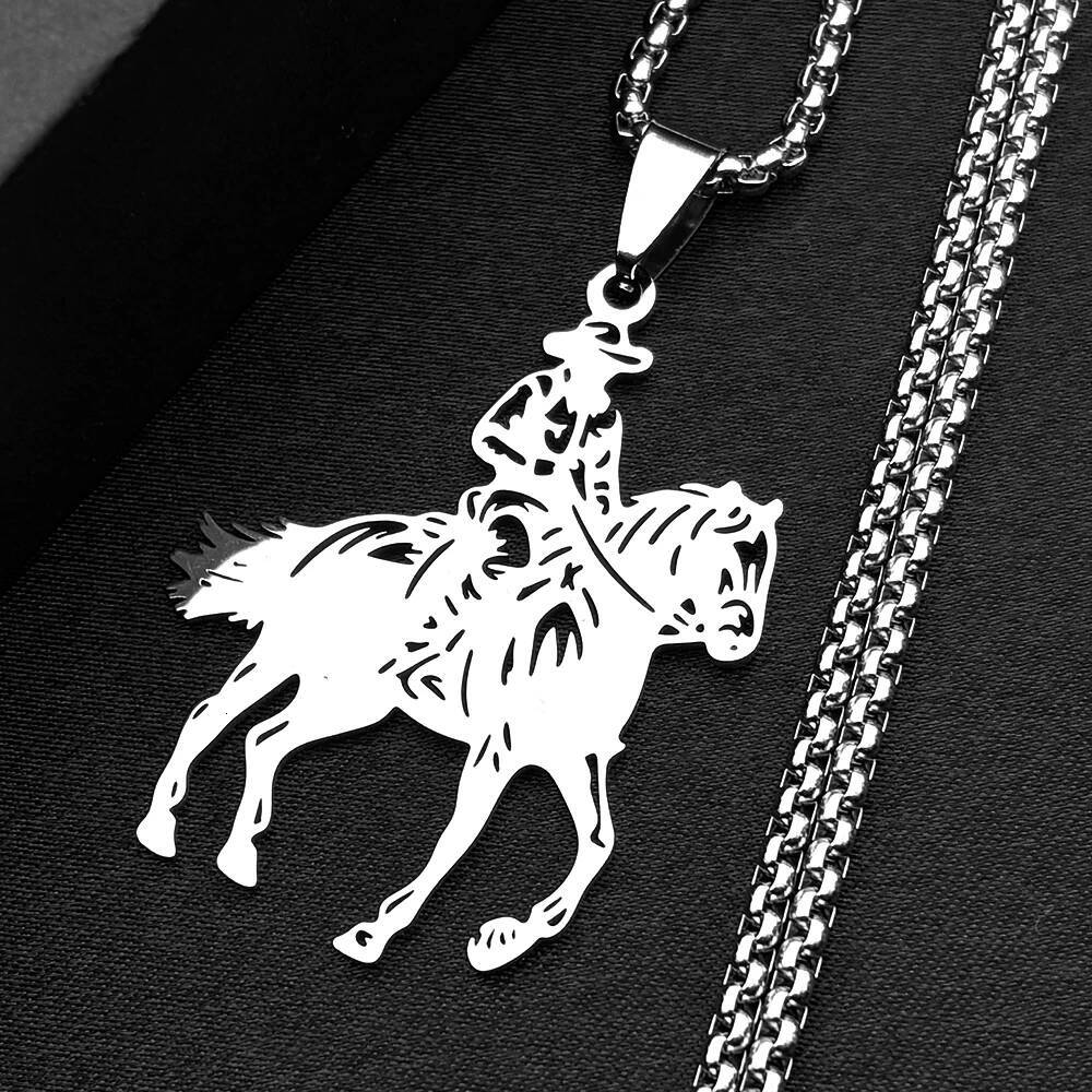 Fashion Cowboy Horse Chain For Women Men Stainless Steel Silver Color Animal Pony Power Ranch Male Necklace Festival Jewelry