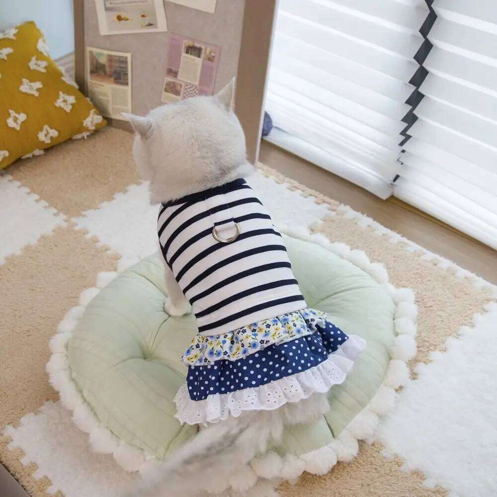Fashion Cute Striped Dog Dress Soft Thin Design Princess Lace Skirt Breathable Summer Pet Clothes for Puppy Kittens H260130