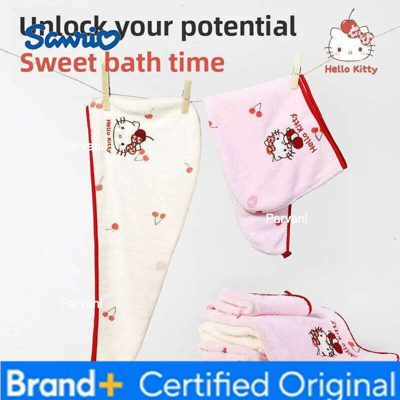 Sanrio Hello Kitty Embroidery Coral Fleece Thickened Hair Towel for Bathroom Women Absorbent Quick Drying Shower Cap H260130