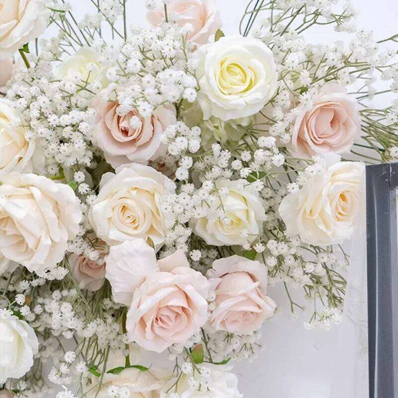 Luxury Rose Babys breath Artificial Flower Row Wedding Backdrop Arch Decor Hang Floral Arrangement Event Party showcase props Y260130