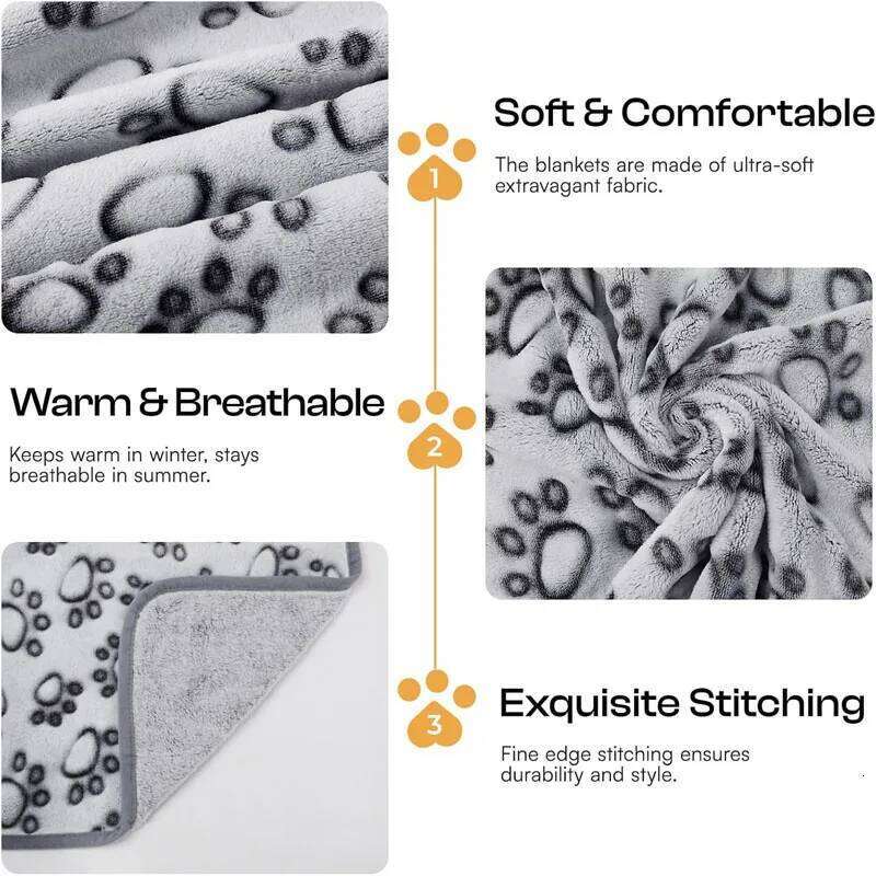 EFF 2PCS Soft Fluffy High Quality Cute Cartoon Pattern Paw Print Dog Pet Mat Warm and Comfortable Blanket for Cat Dogs 26W01130