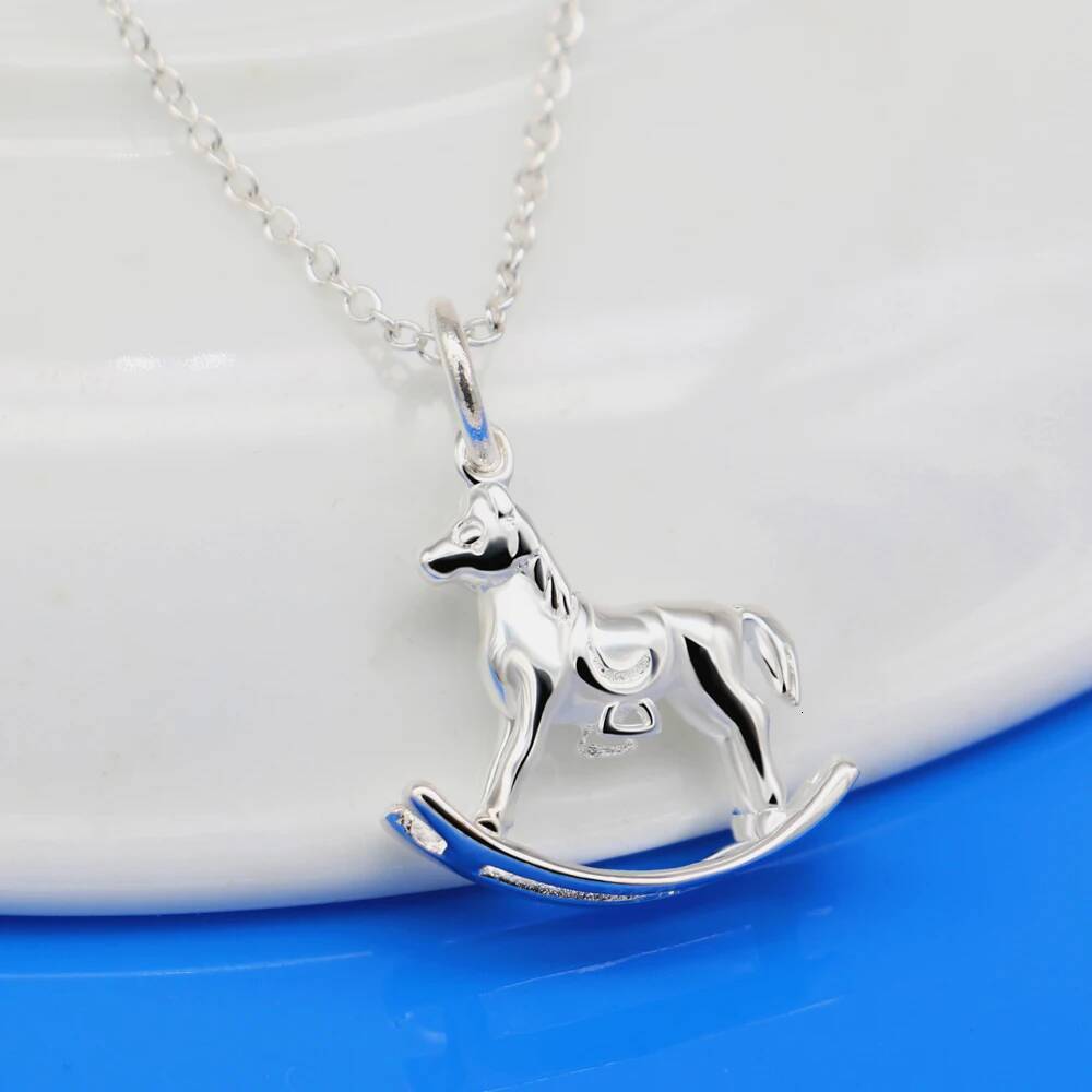 925 Sterling Silver Horse Shape Pendant Necklace For Women, Authentic Jewelry, Chain Design, Luxury