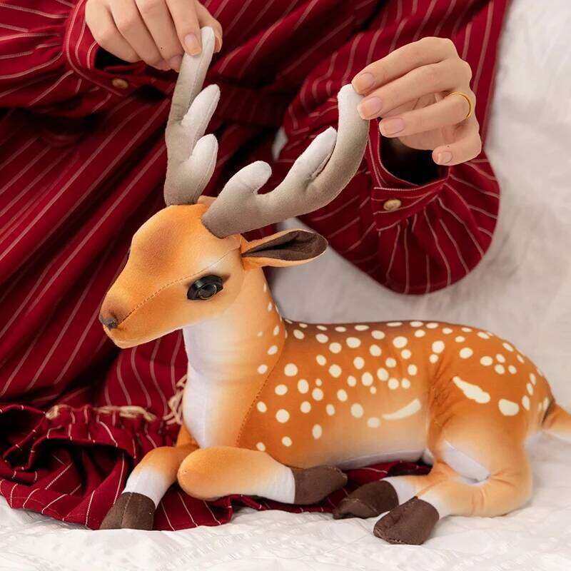 Plush Toy Elk Simulated Sika Cute elf Deer Christmas Sofa Room Decoration Birthday Gifts for Kids Y260128