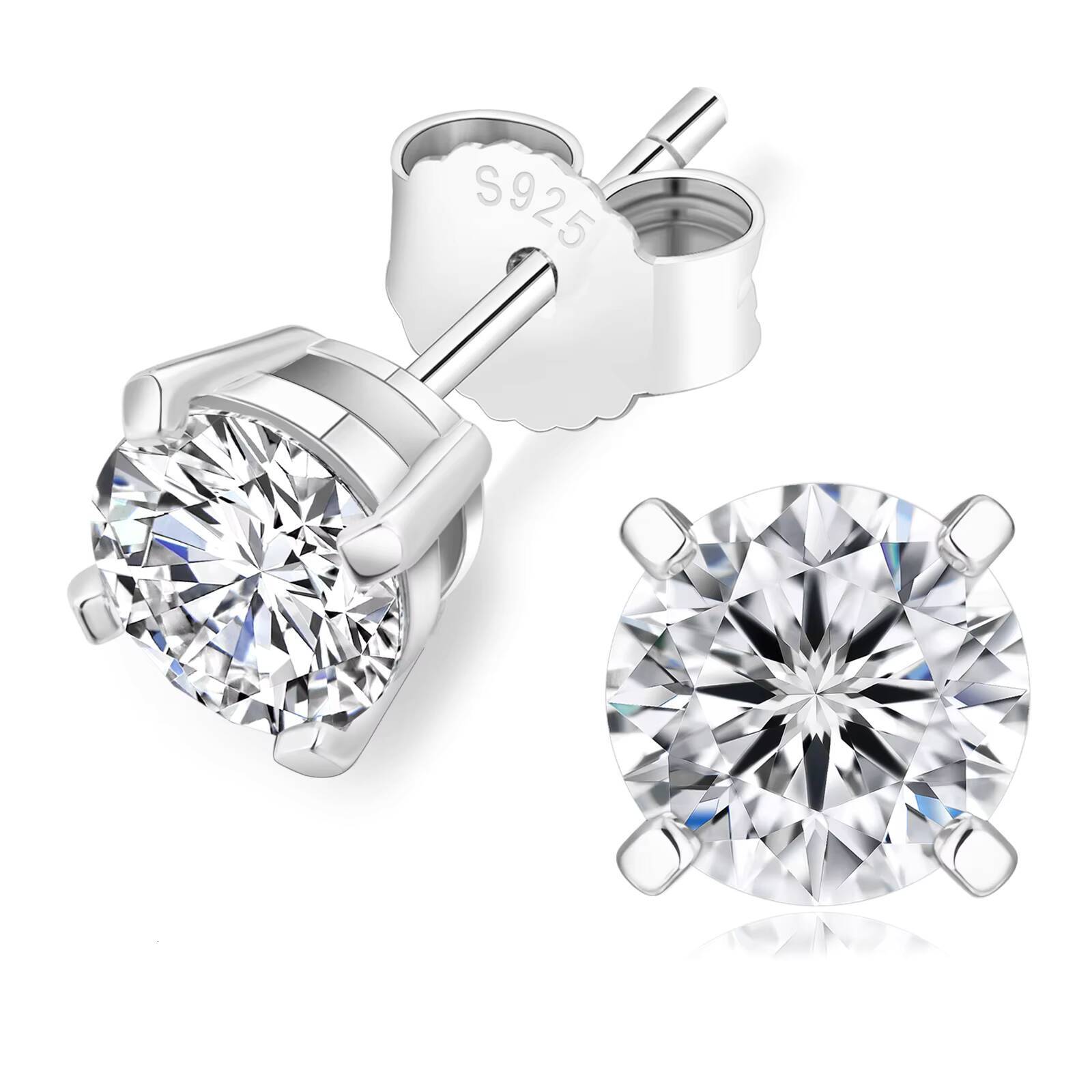 06/1/12/16/2/3CT Classic 4 Prong Moissanite Earrings VVS 925 Sterling Silver Jewelry Lab Grown Diamond Stud for Men Women