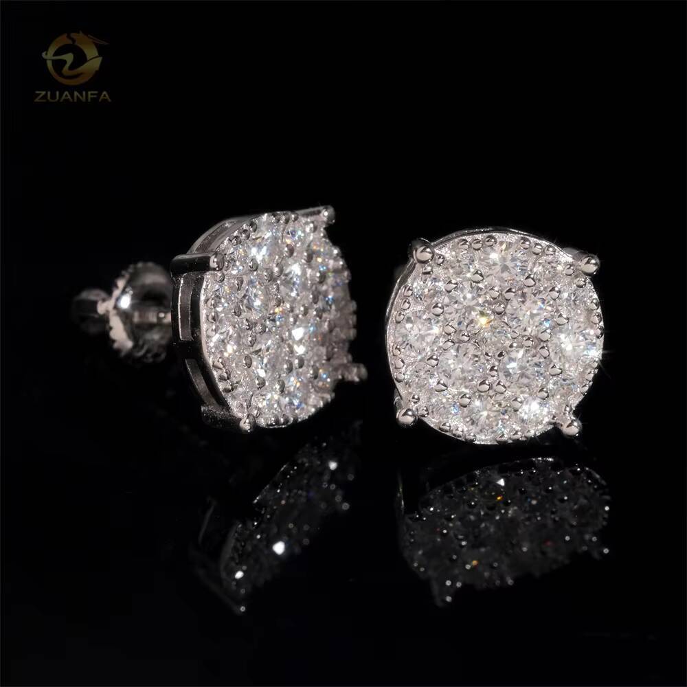 Ready to Ship Fine Jewelry Moissanite Diamond 925 Sterling Silver Hip Hop Iced Out Earrings