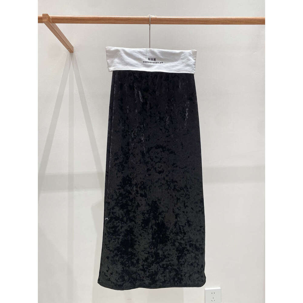 Zhihetang New Chinese National Style Diamond Velvet Half Winter Fleece Lined Thickened Split Straight Skirt LEEGO LENS