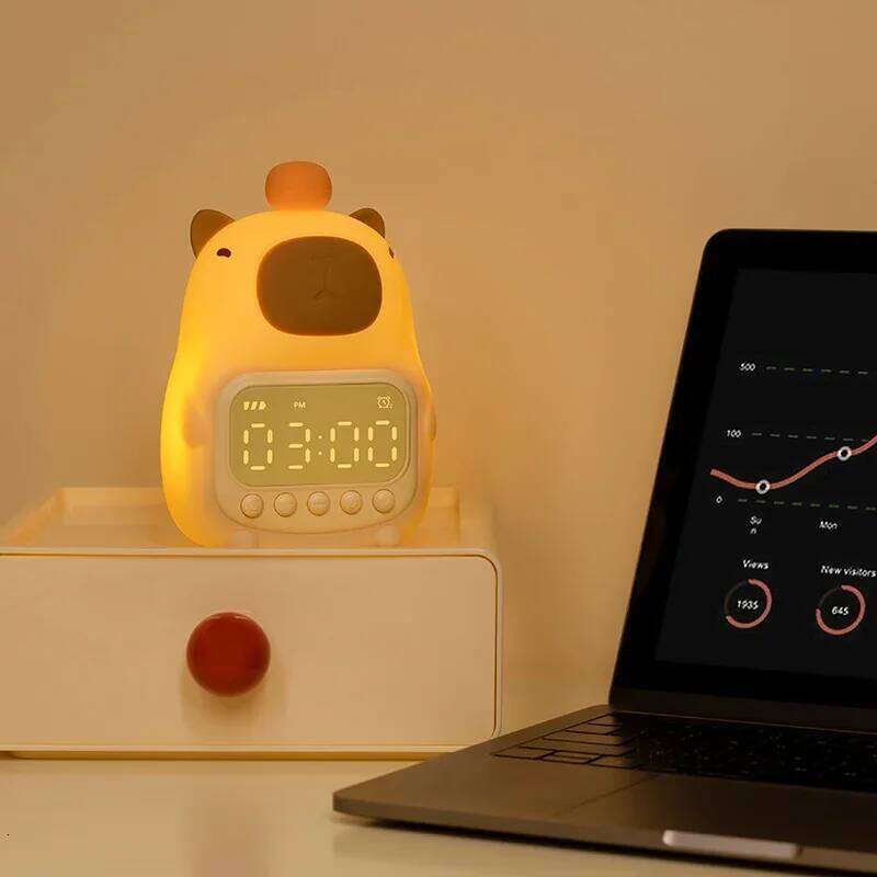 Cute Cartoon Capybara Silicone Light Rechargeable Digital Alarm Led Night Lamp Touch Snooze Always-on Table Clock W260130