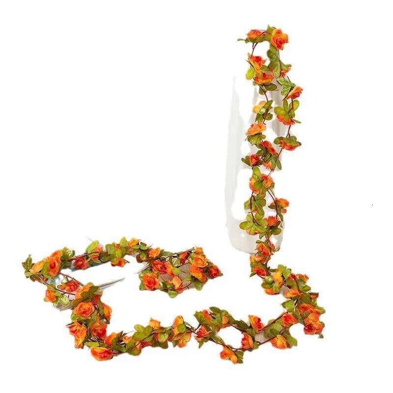 6 Pieces Wedding Anniversary Events Party Favor 2M Simulation Autumn Rose Flower Rattan Vine Home Pipe Decoration Ornament W260130