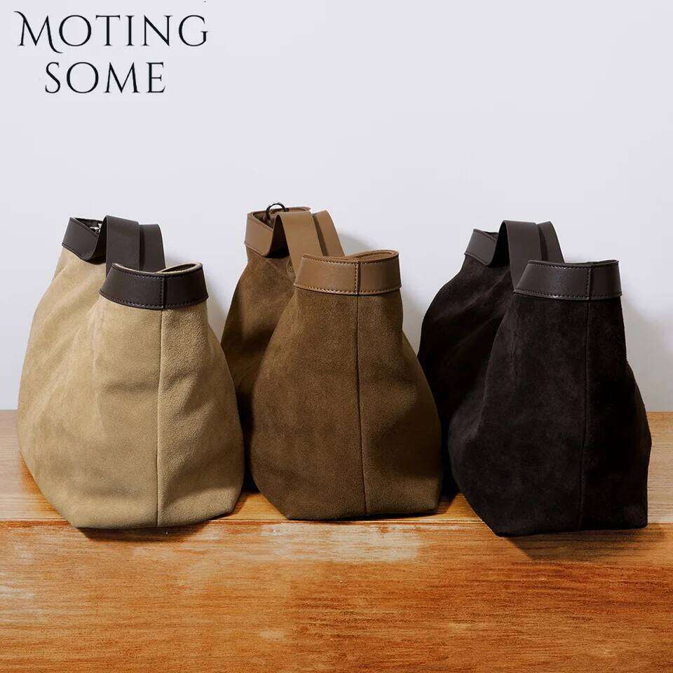 Motingsome Winter New Suede Big Tote Women Matte Cowhide Leather Handbag Oversized Shoulder Bowling Shopper Purse Luxury Design