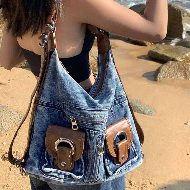 Denim Backpacks Shoulder Bag High Capacity Retro Fashion Canvas Crossbody Woman Bags Tote High Quality Sweet Cool Girl Versatile