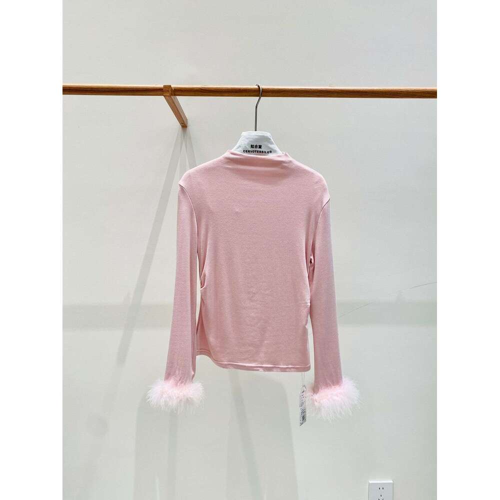 Zhihetang Autumn Winter New Half Turtleneck Furry Sleeve Base Shirt Round Neck Slim Fit Inner Top 727 LEEGO LENS