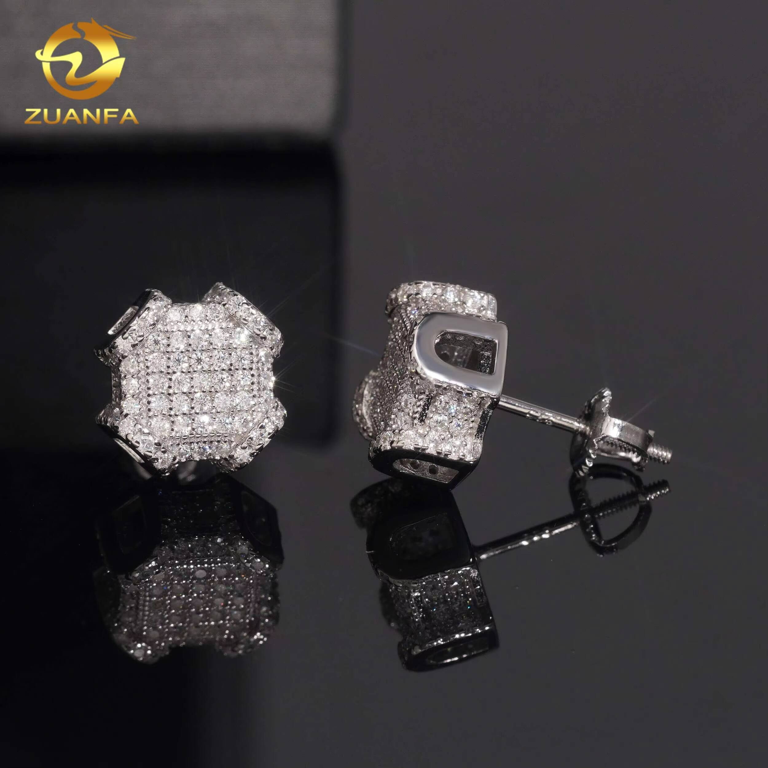 925 Silver 10mm Fashion Screw Back Earrings Iced Out VVS Moissanite Diamond Stud Earrings Hip Hop Style Jewelry Ear Studs