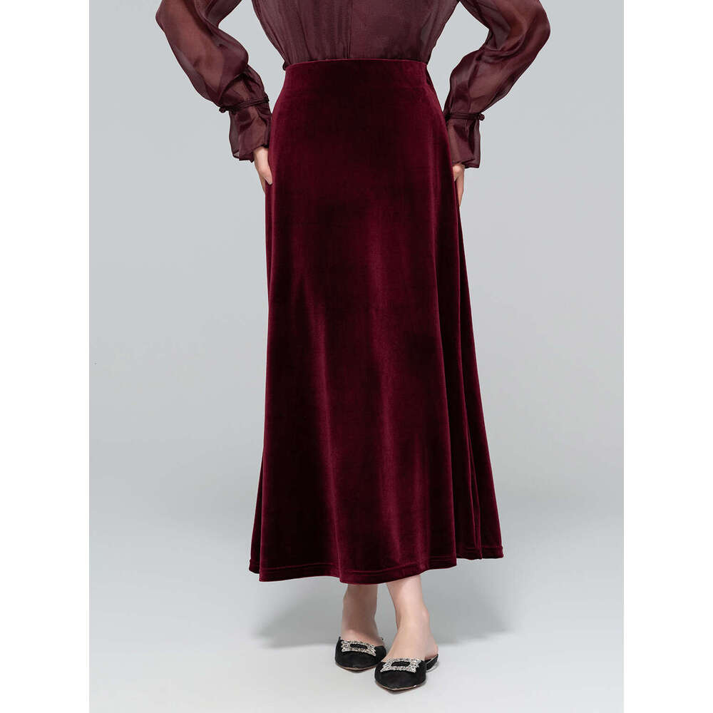 Zhihetang Velvet Fashionable Draped Glossy For Women Autumn National Style Half Elegant Slimming Long Skirt LEEGO LENS
