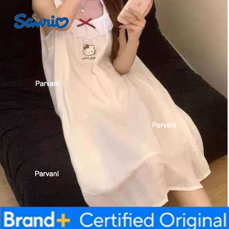 Sanrio Hello Kitty Women's Kawaii Cartoon Summer Young Girl Sleeveless Sleeping Pajamas Long Skirt Home Clothes H260130