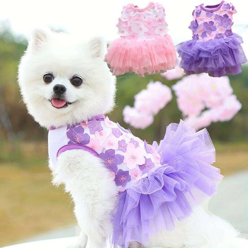 Floral Princess Dog Dress, Flower Puppy Apparel Mini To Medium Dogs, Breathable And Soft, Perfect For Outings H260129