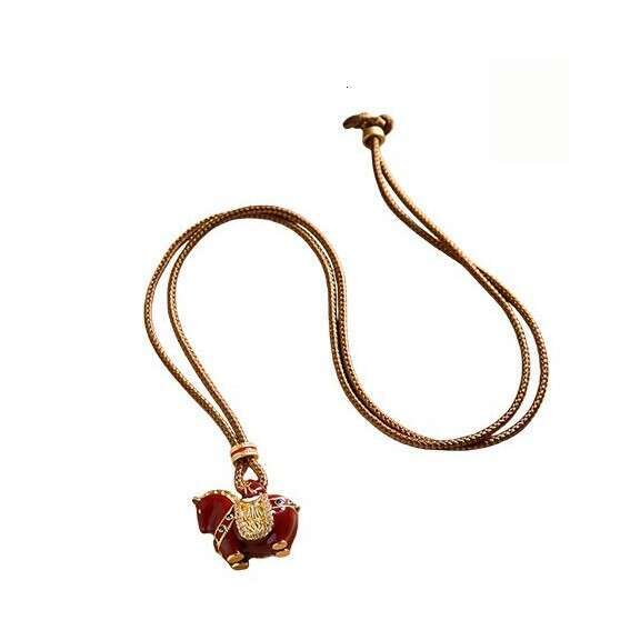 Enamel New Chinese National Style of the Zodiac Year Red Little Horse Pendant Woven Rope Long Sweater Chain High-end Feel