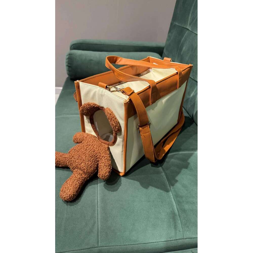 Creative Pet Carry Large Capacity Outdoor One-Shoulder Tilt Straddle Tote Cat Small Dog Brown Bear Bag 26H0130