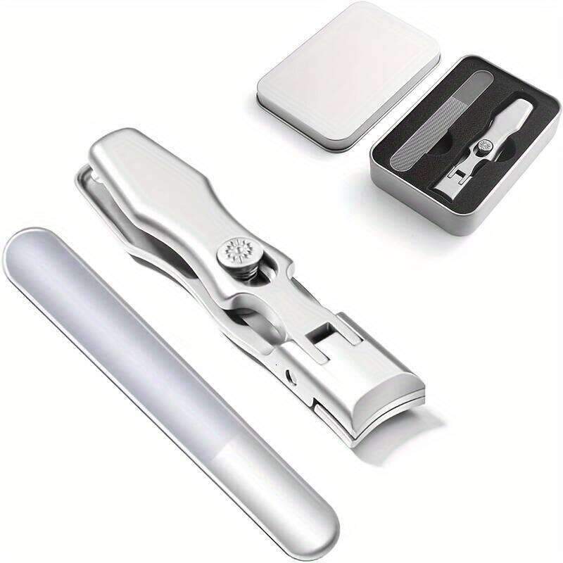 Factory Direct Sale Large Opening Thick silver Self-contained Anti-splash Stainless Steel Nail Clippers Iron Box Set S260130