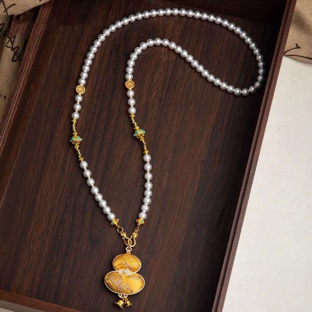 New Chinese Song Brocade Pink Gourd Pendant Necklace National Style Gentle Long Sweater Chain Cheongsam Hanfu Elegant Accessories for Women