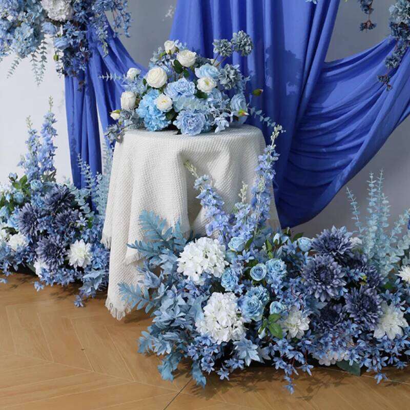 Blue wedding Artificial hydrangea Rose Hang flowers floor flower Row Backdrop decoration Scene Road Lead Flower Ball prop W260130