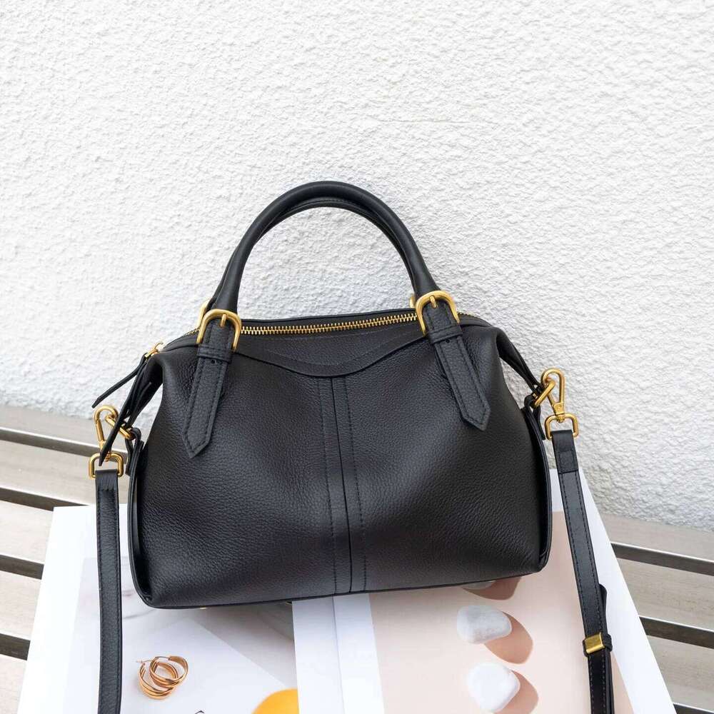 Genuine Grade Leather Women's Shoulder Crossbody Luxury Designer Brand Soft Cowhide Female Handbag High Quality Bowling Bag