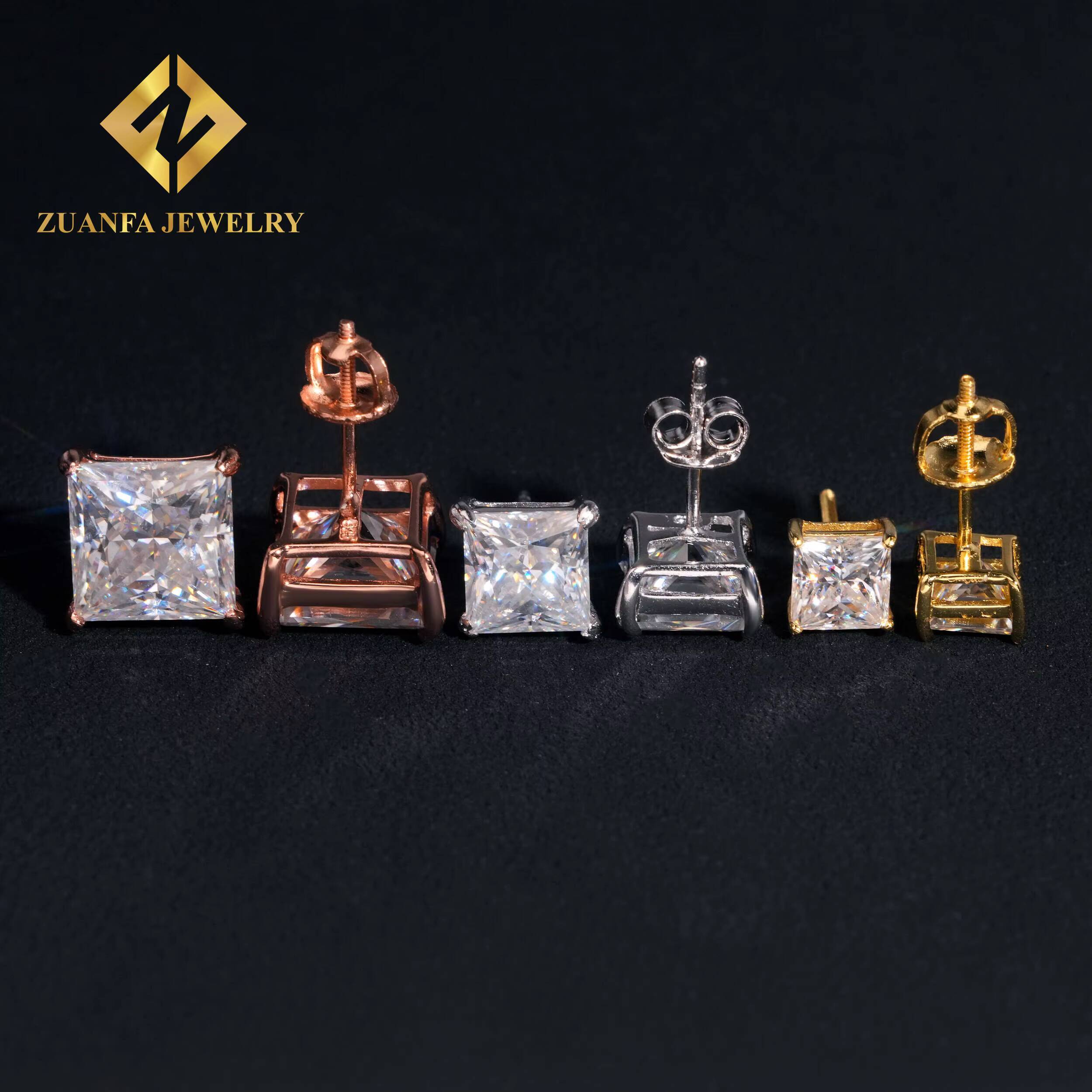 Hot Sale Princess Cut Moissanite 925 Silver Sterling Gold Plated Pass Diamond Tester Moissanite Earring