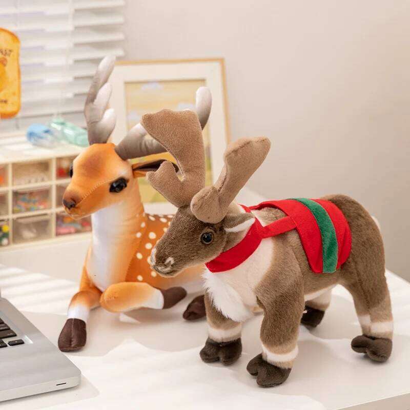 Plush Toy Elk Simulated Sika Cute elf Deer Christmas Sofa Room Decoration Birthday Gifts for Kids Y260128