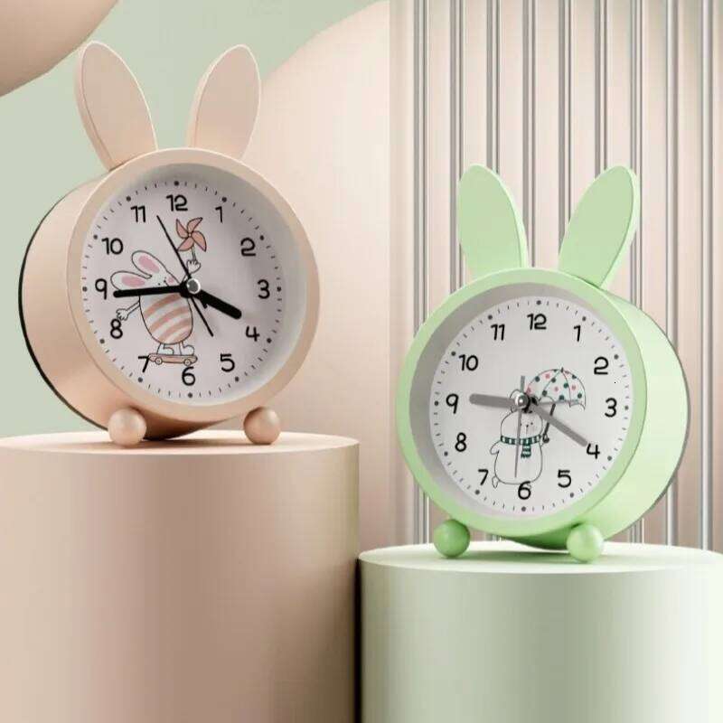 Korean Cute Cartoon Rabbit Ear Creative Metal Alarm Watch Children's Wake-up Clock Bedroom Quiet Bedside Ornaments W260130