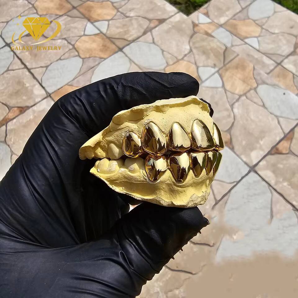 Hip Hop Grillz Teeth Solid Gold Yellow 10k Grillz Plain 8 Teeth Top Bottom Single Tooth Silver Grillz for Teeth Body Jewelry