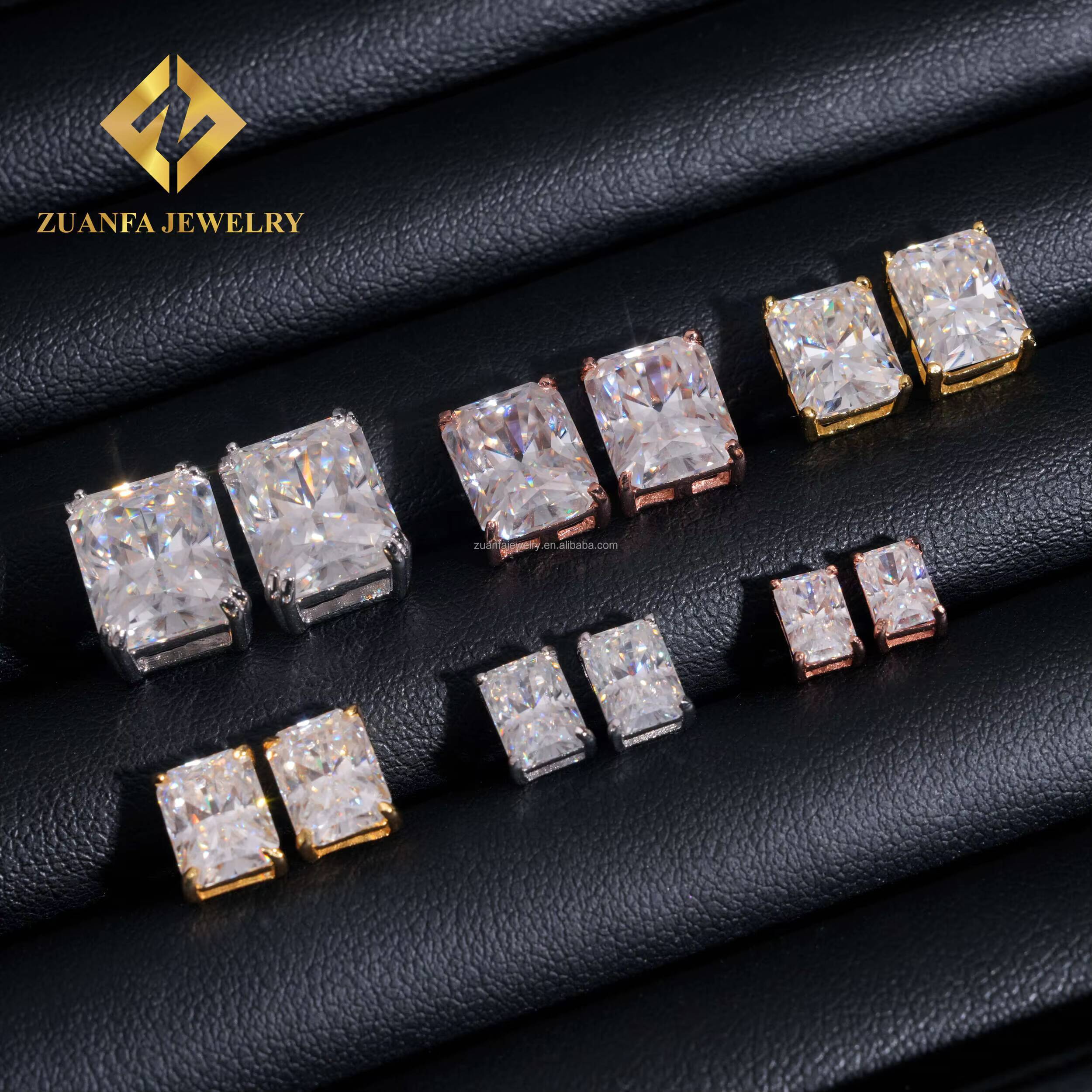 Ready to Ship Retail Price Earrings Jewelry Radiant Fancy Cut Vvs1 Moissanite Diamond 925 Sterling Silver Men Stud Earrings