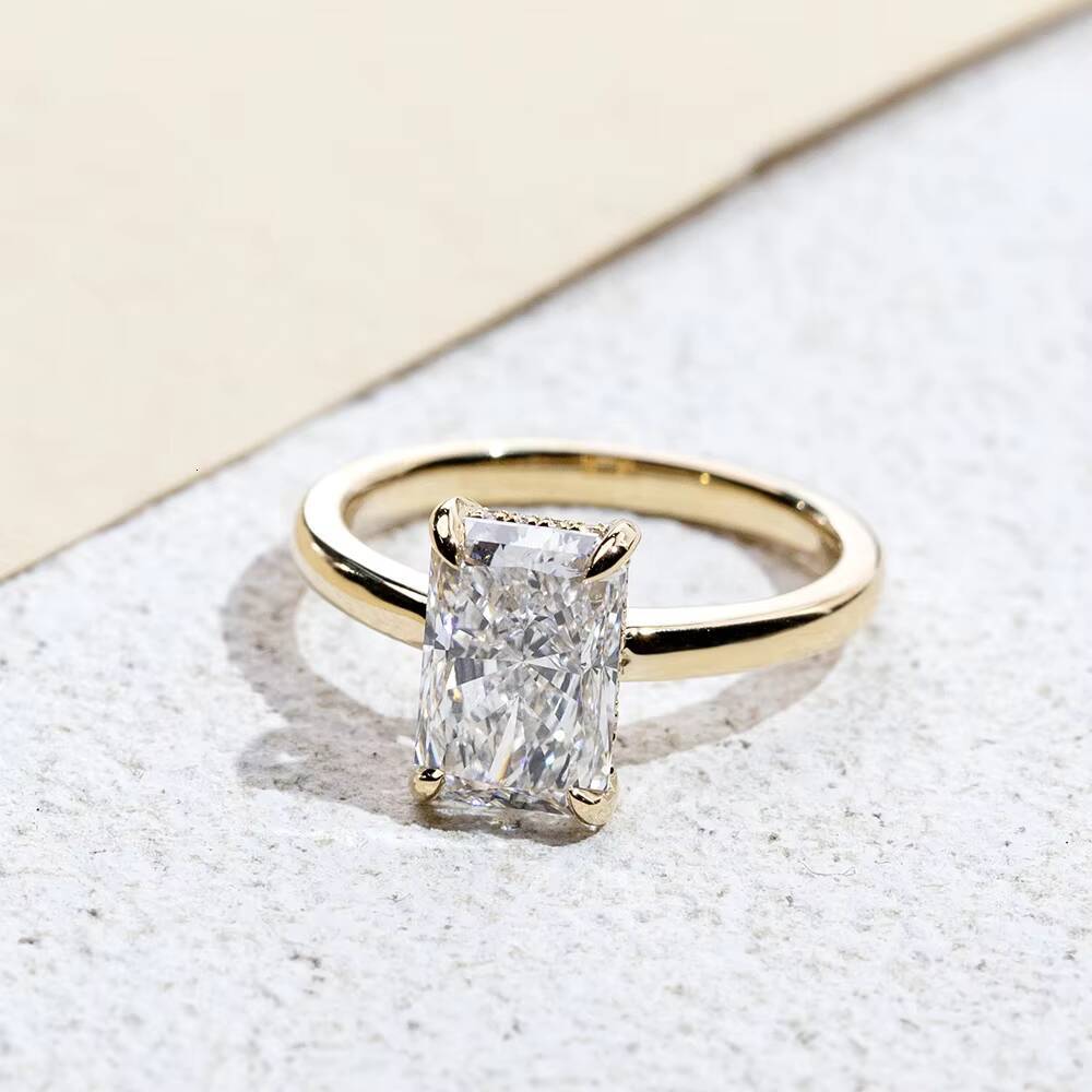 Messi Jewelry MSR-2052 18k Gold Solitaire Ring 3ct E VS1 Radiant Cut Lab Grown Diamond Ring